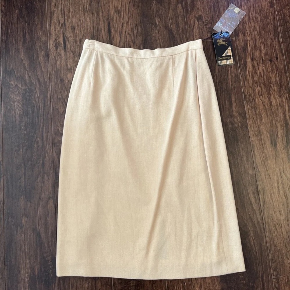 Vintage NWT 80s Burberrys Cream Wool Blend Pencil Skirt